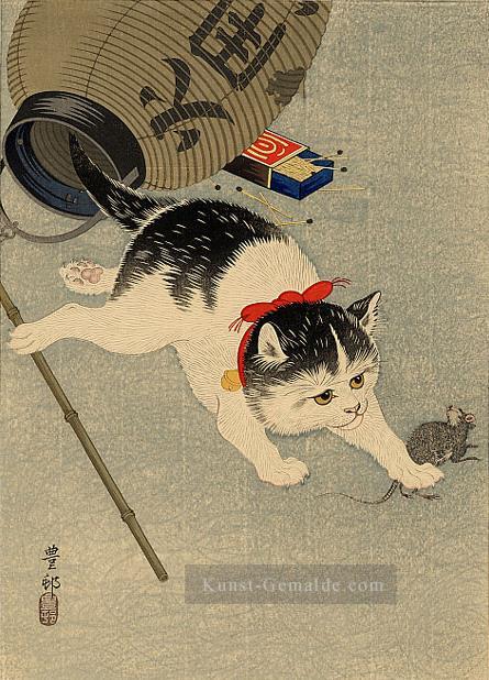 Katze holt Maus Ohara Koson Japanisch Ölgemälde